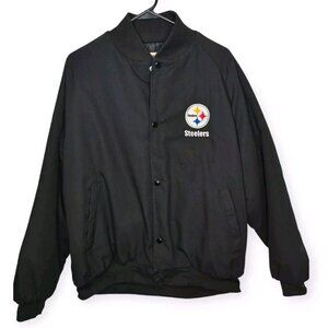 Vintage Pittsburgh Steelers Bomber Jacket Black Size Large West Ark USA